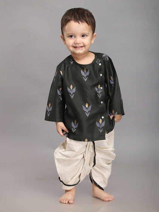 Infant Dhoti Kurta Set in Cotton Silk- Bottle Green