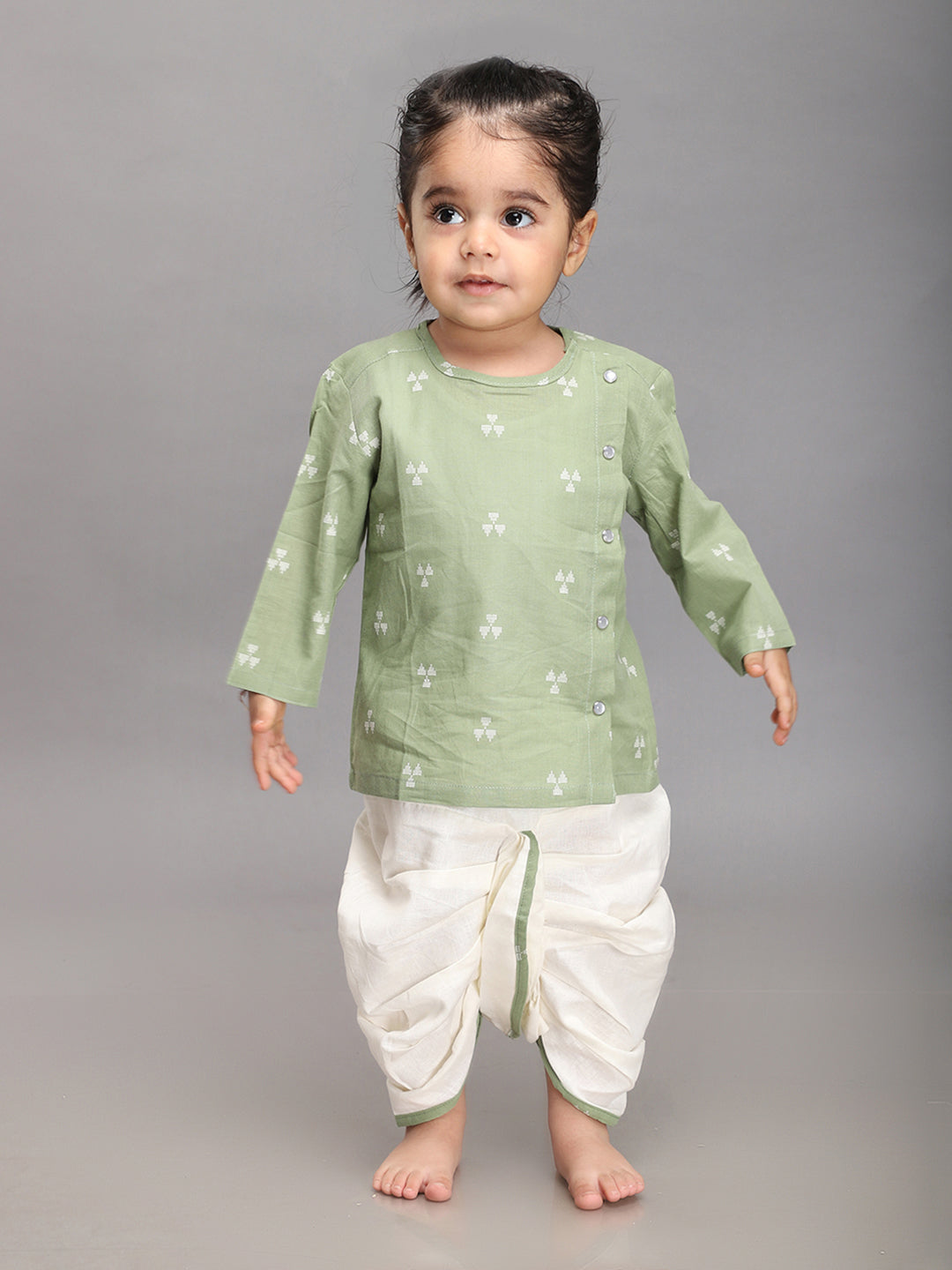 Infant Dhoti Kurta Set in Handloom Cotton - Sage Green