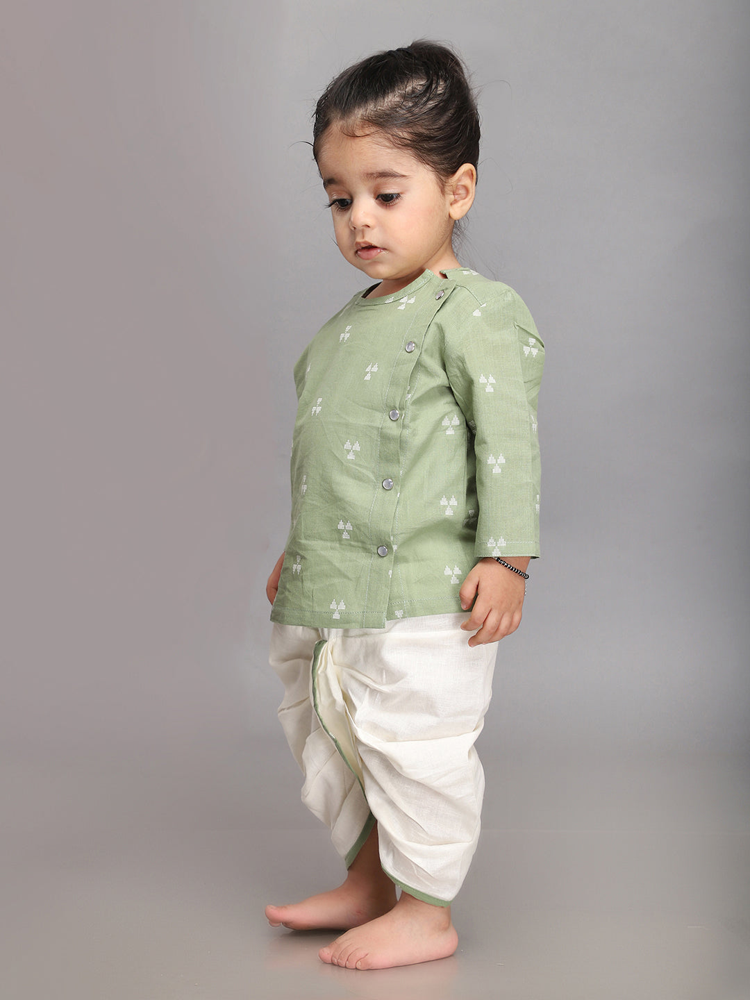Infant Dhoti Kurta Set in Handloom Cotton - Sage Green