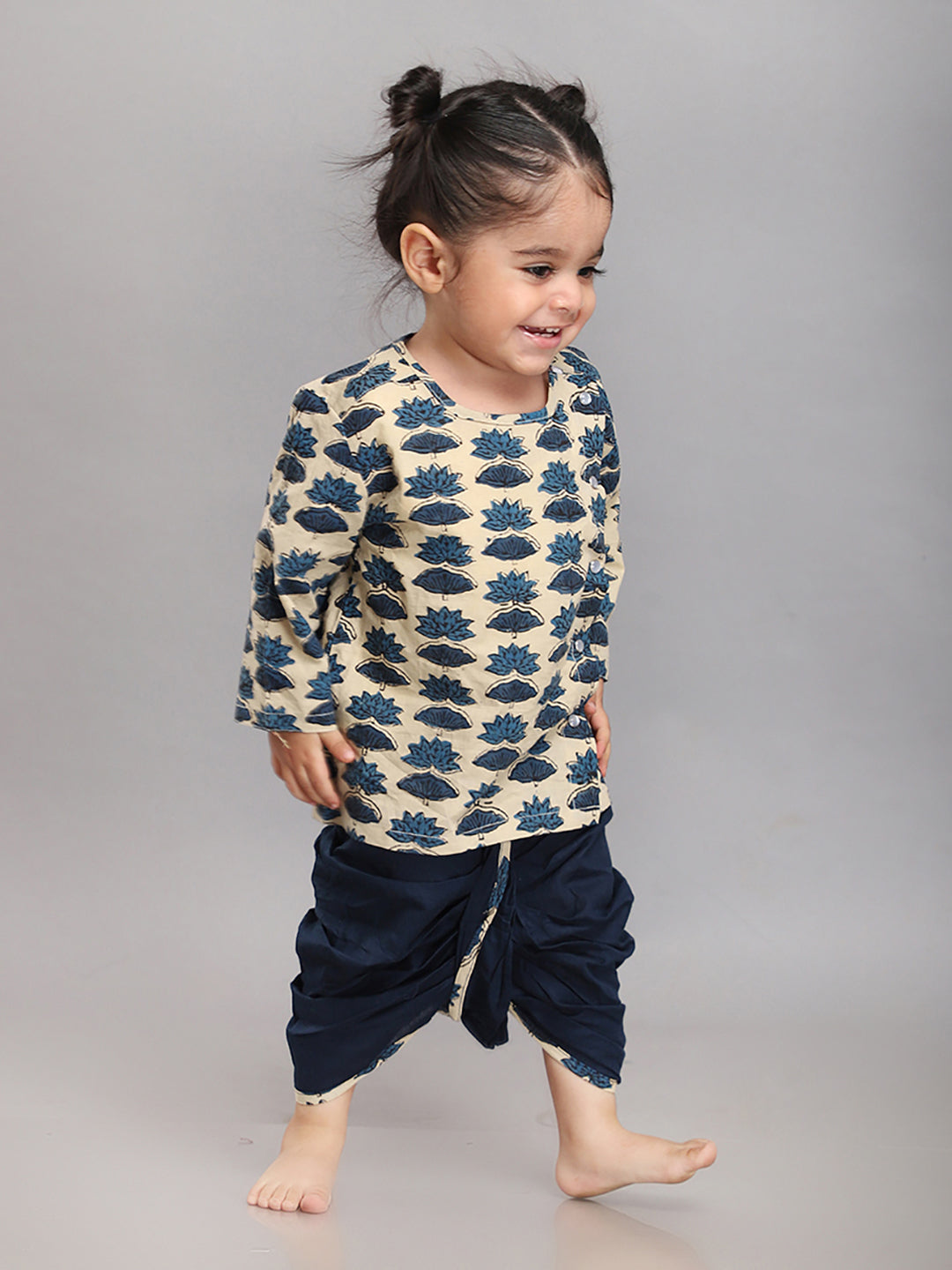Infant Dhoti Kurta Set in Handloom Block Printed