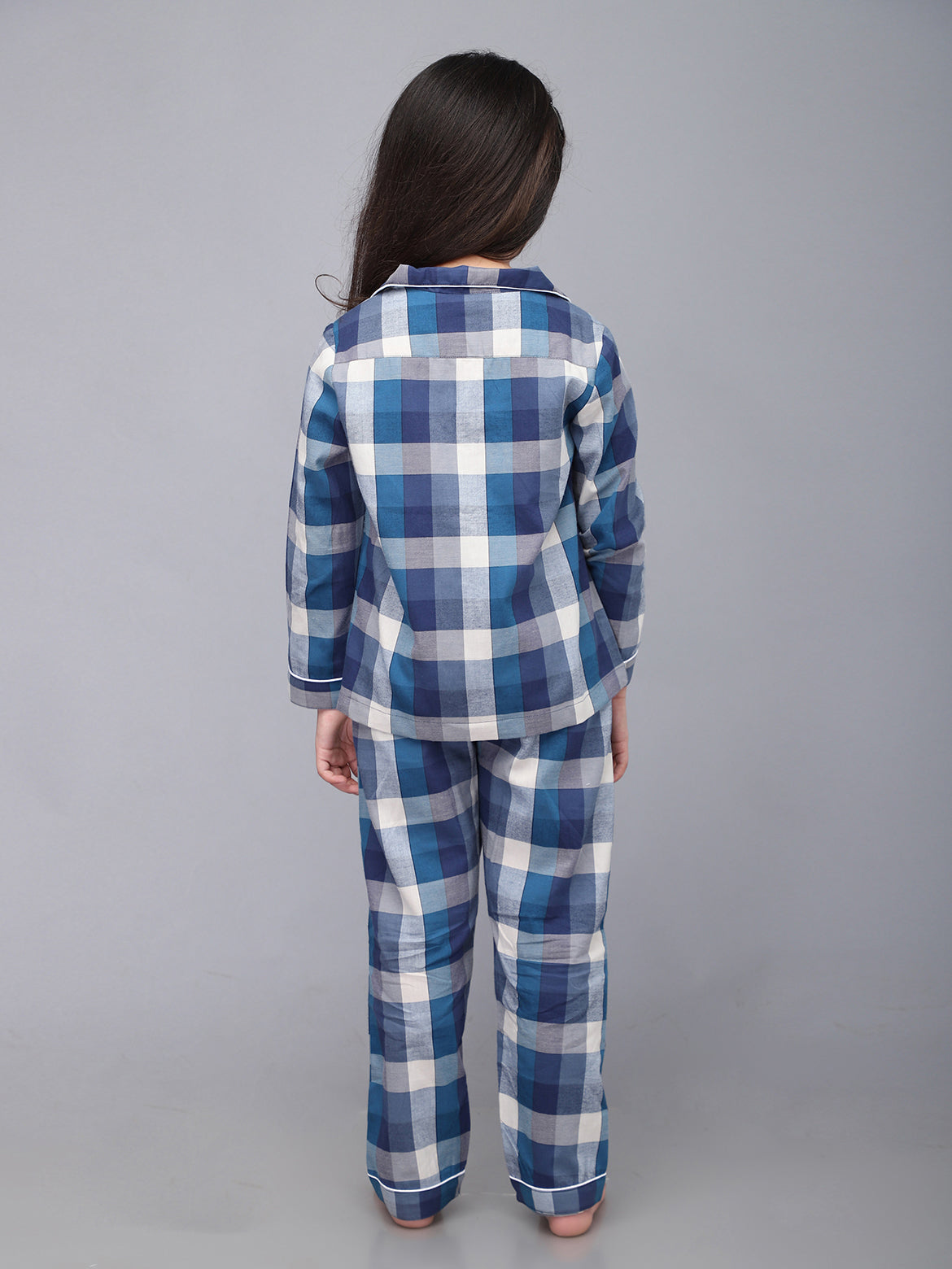 Blue & White Checkered Nightsuit For Boys and Girls