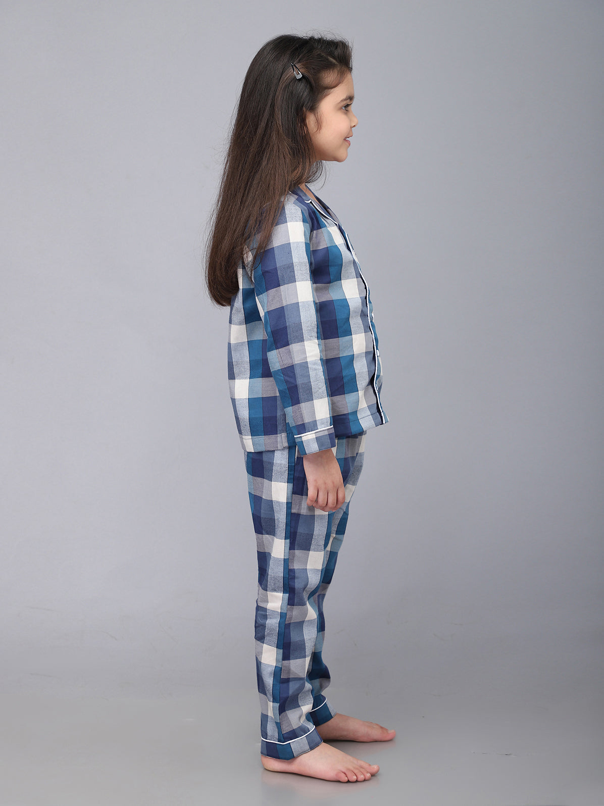 Blue & White Checkered Nightsuit For Boys and Girls