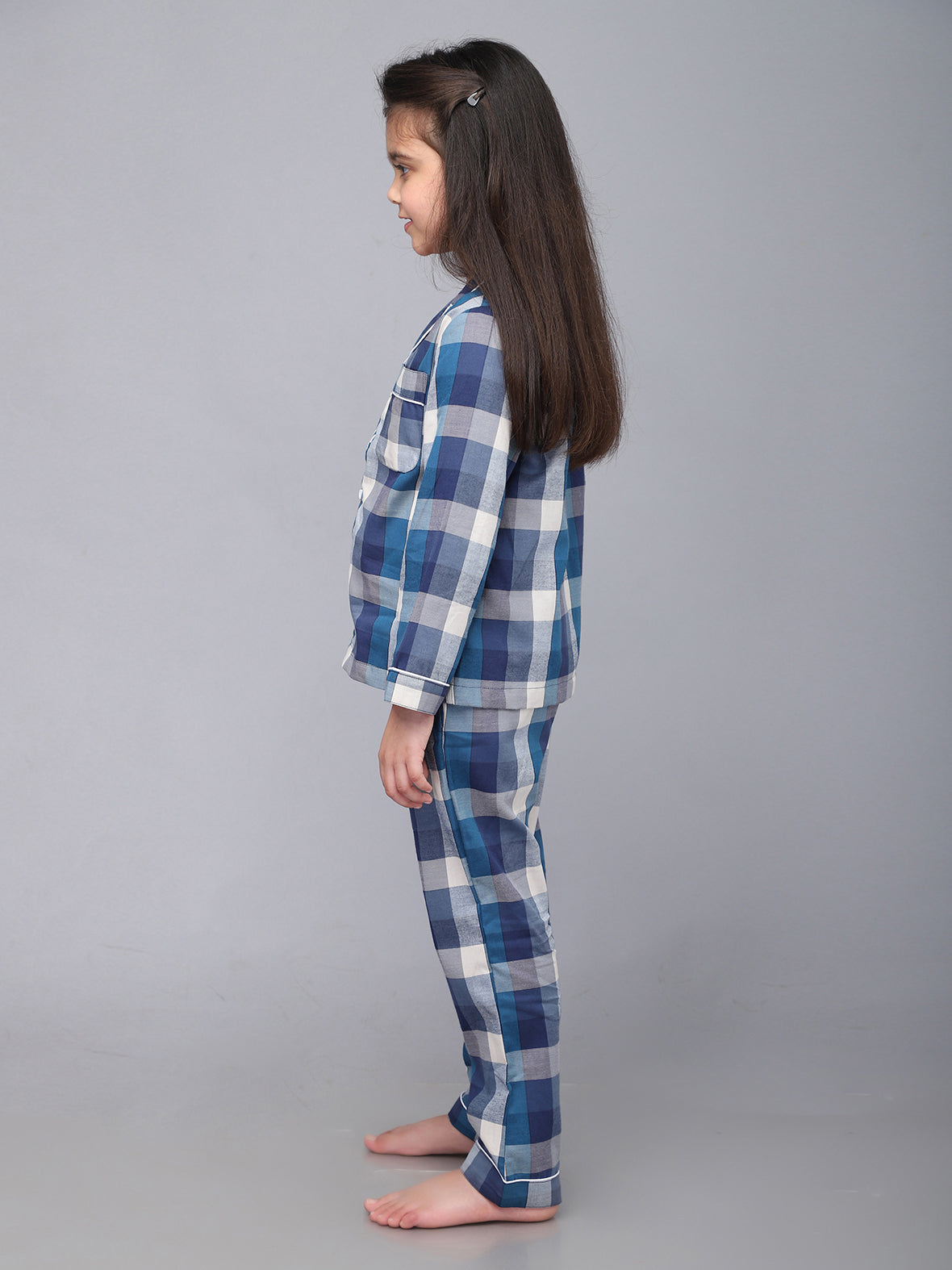 Blue & White Checkered Nightsuit For Boys and Girls