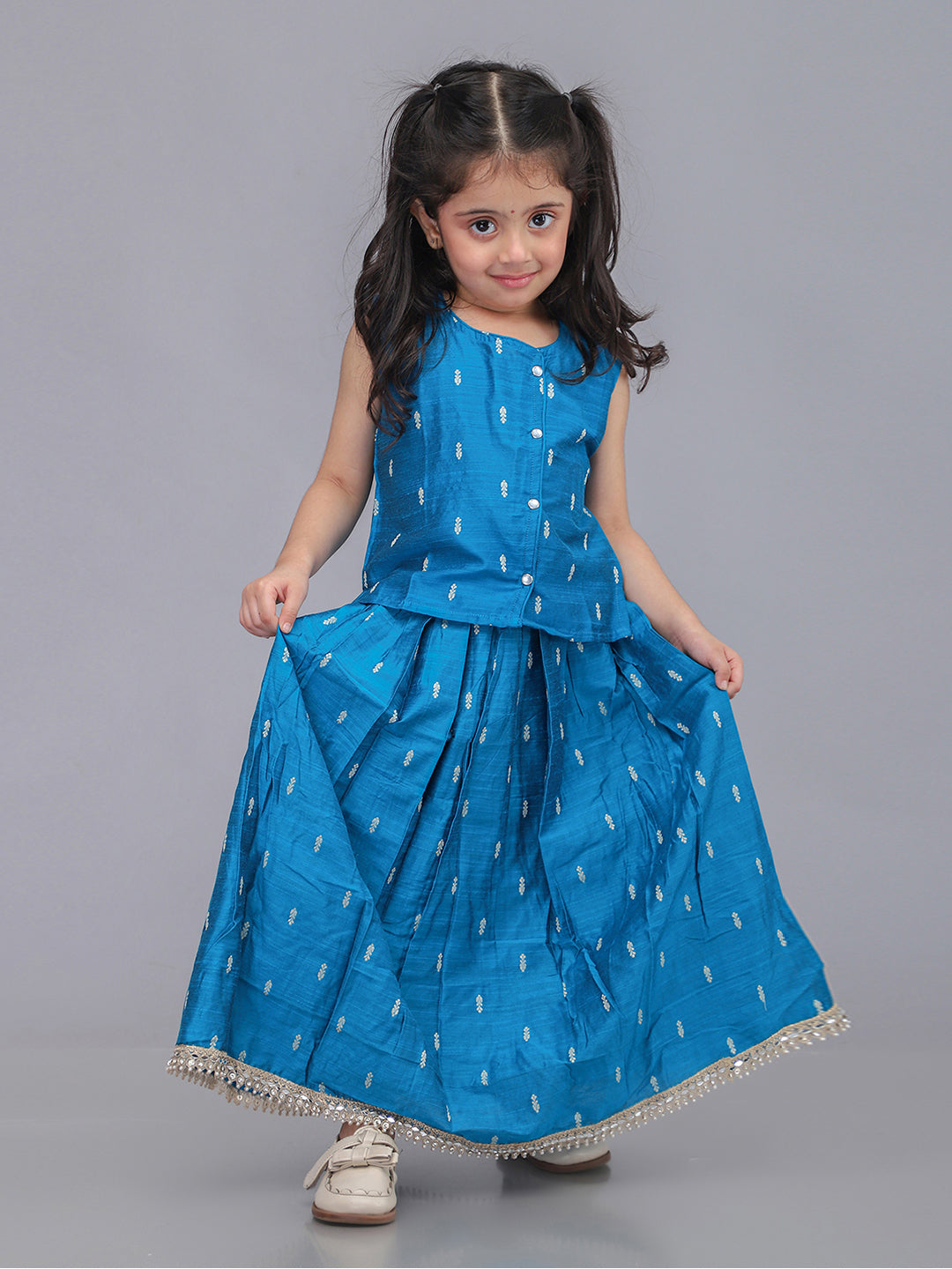 Handloom Cotton Silk Infant Girls Lehenga Set - Blue