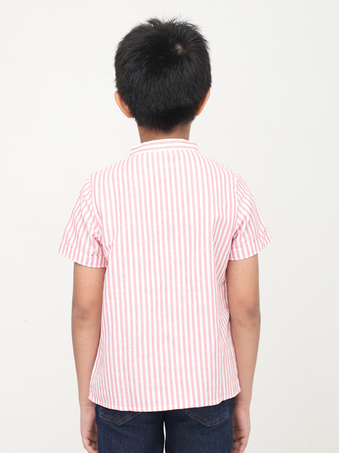 Mandarin Style Boys Striped Half Sleeves Casual Shirt