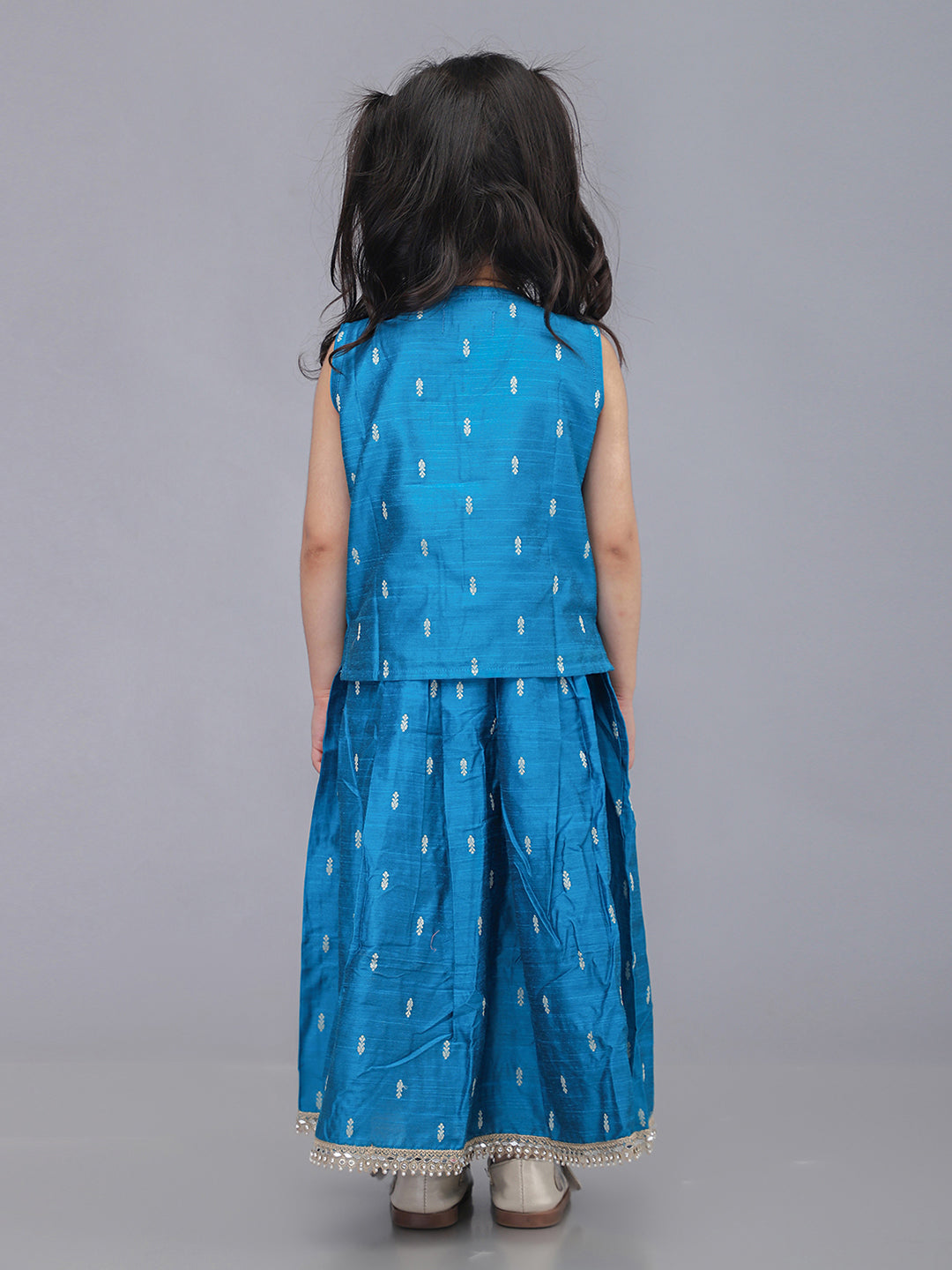 Handloom Cotton Silk Infant Girls Lehenga Set - Blue