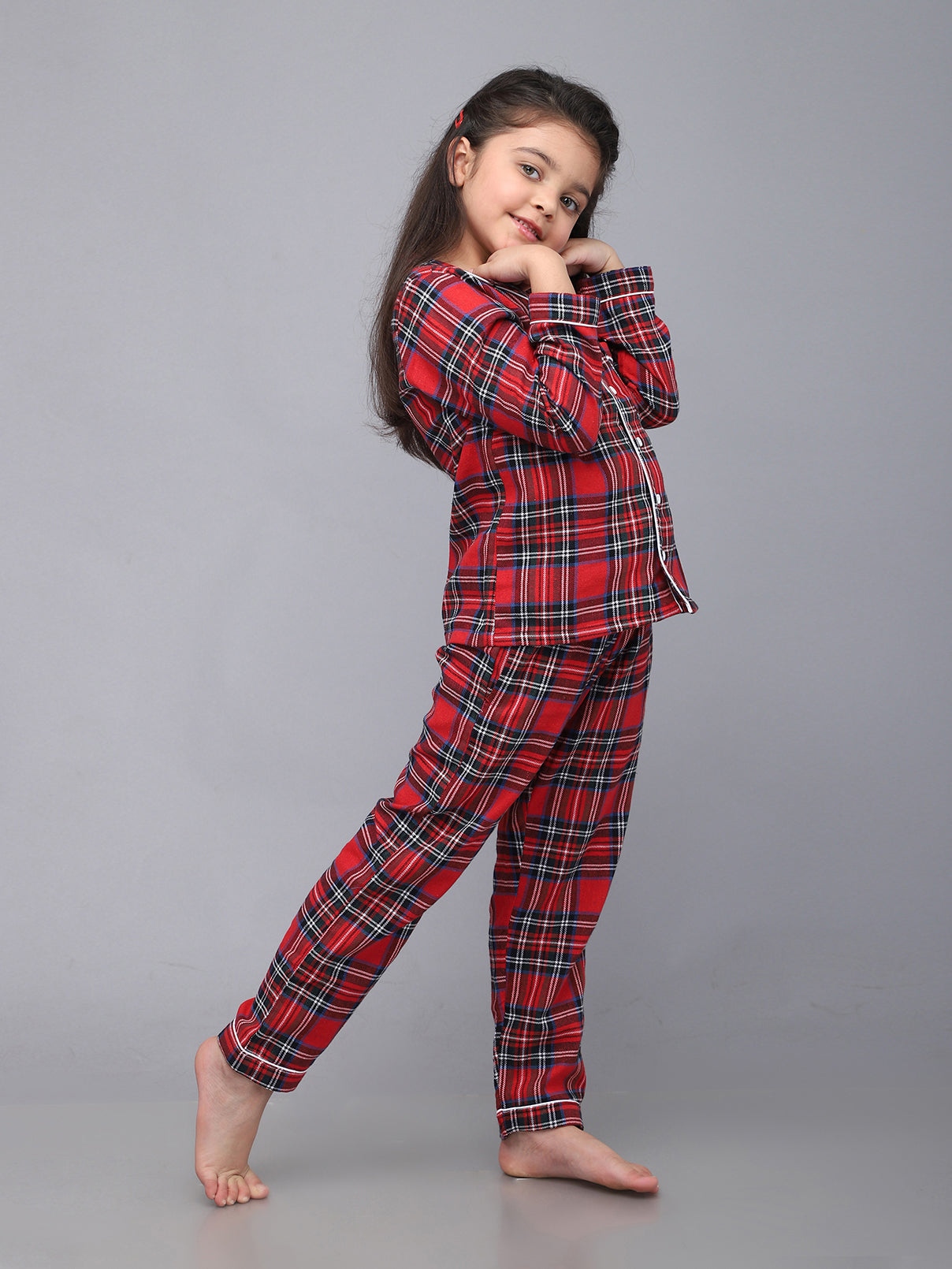 Classic Christmas Red Plaid PJ Set for Girls & Boys