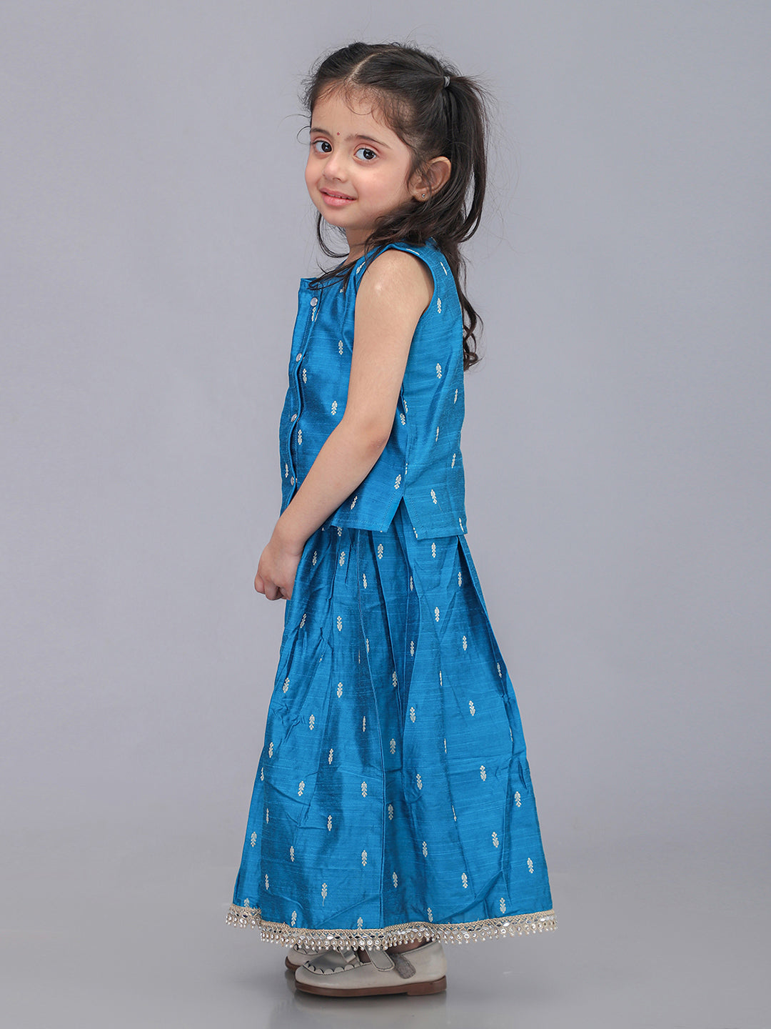 Handloom Cotton Silk Infant Girls Lehenga Set - Blue