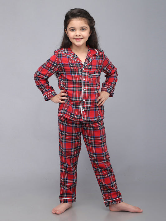 Classic Christmas Red Plaid PJ Set for Girls & Boys