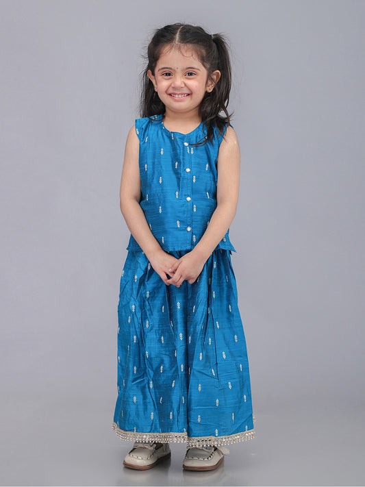 Handloom Cotton Silk Infant Girls Lehenga Set - Blue