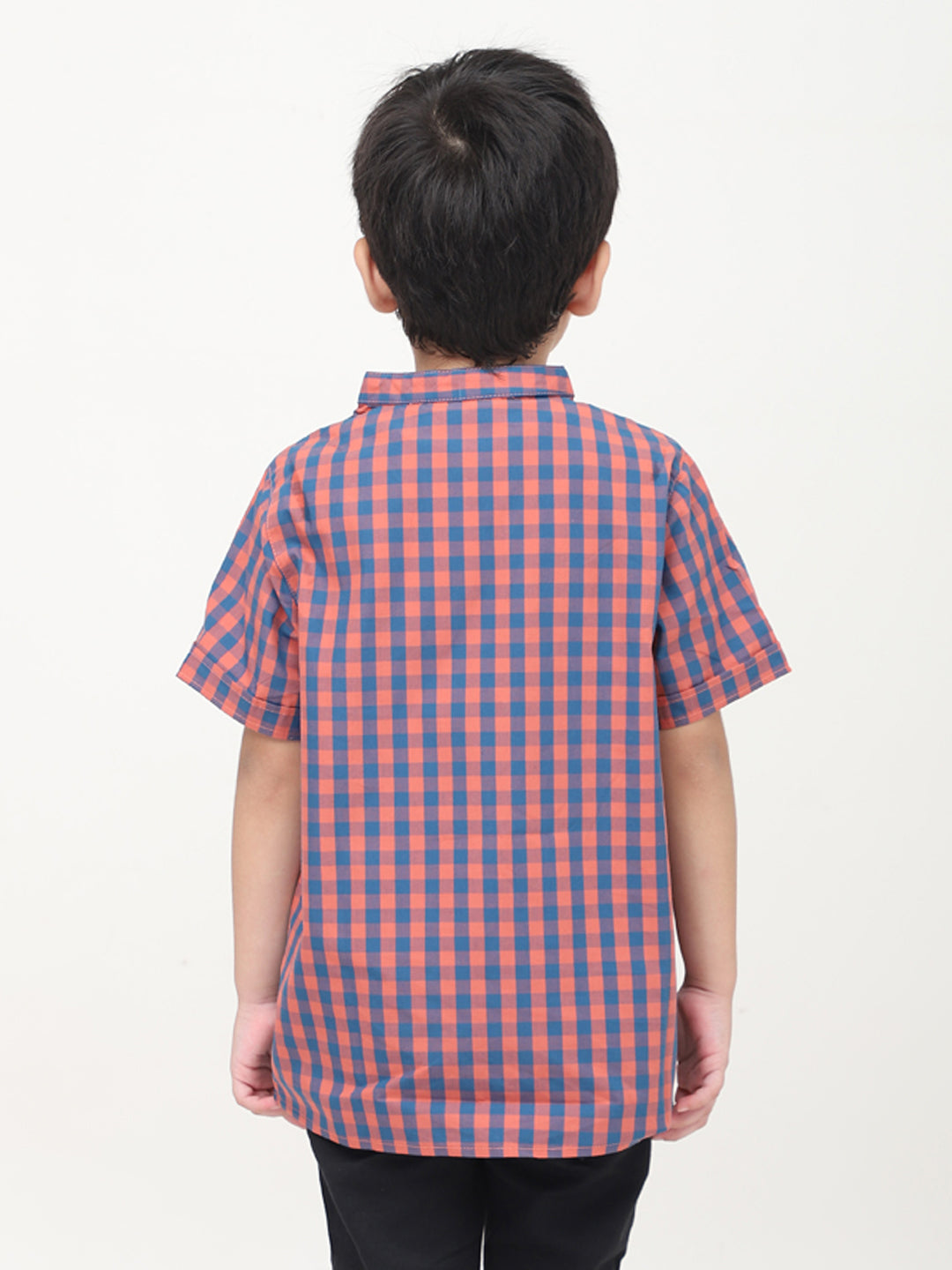 Mandarin Style Checkered Half Sleeves Casual Shirt