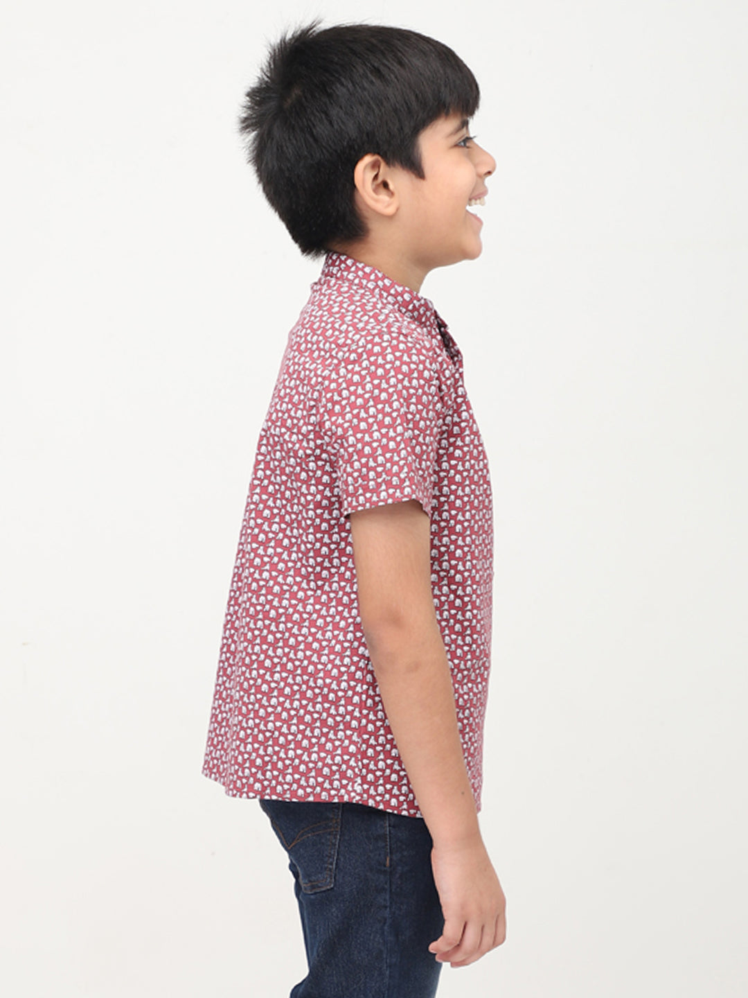 Camisa de manga corta estampada estilo mandarín