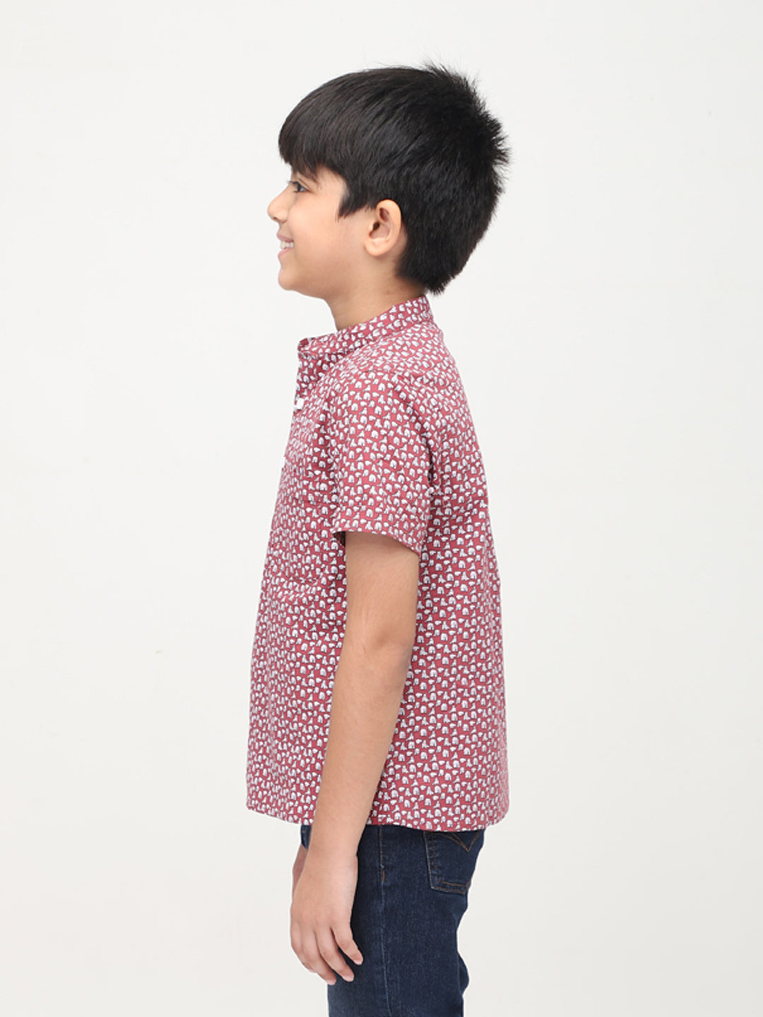 Camisa de manga corta estampada estilo mandarín