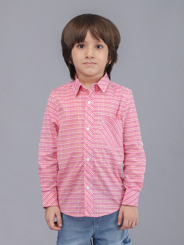 Camisa Casual de Manga Larga a Cuadros Rojos
