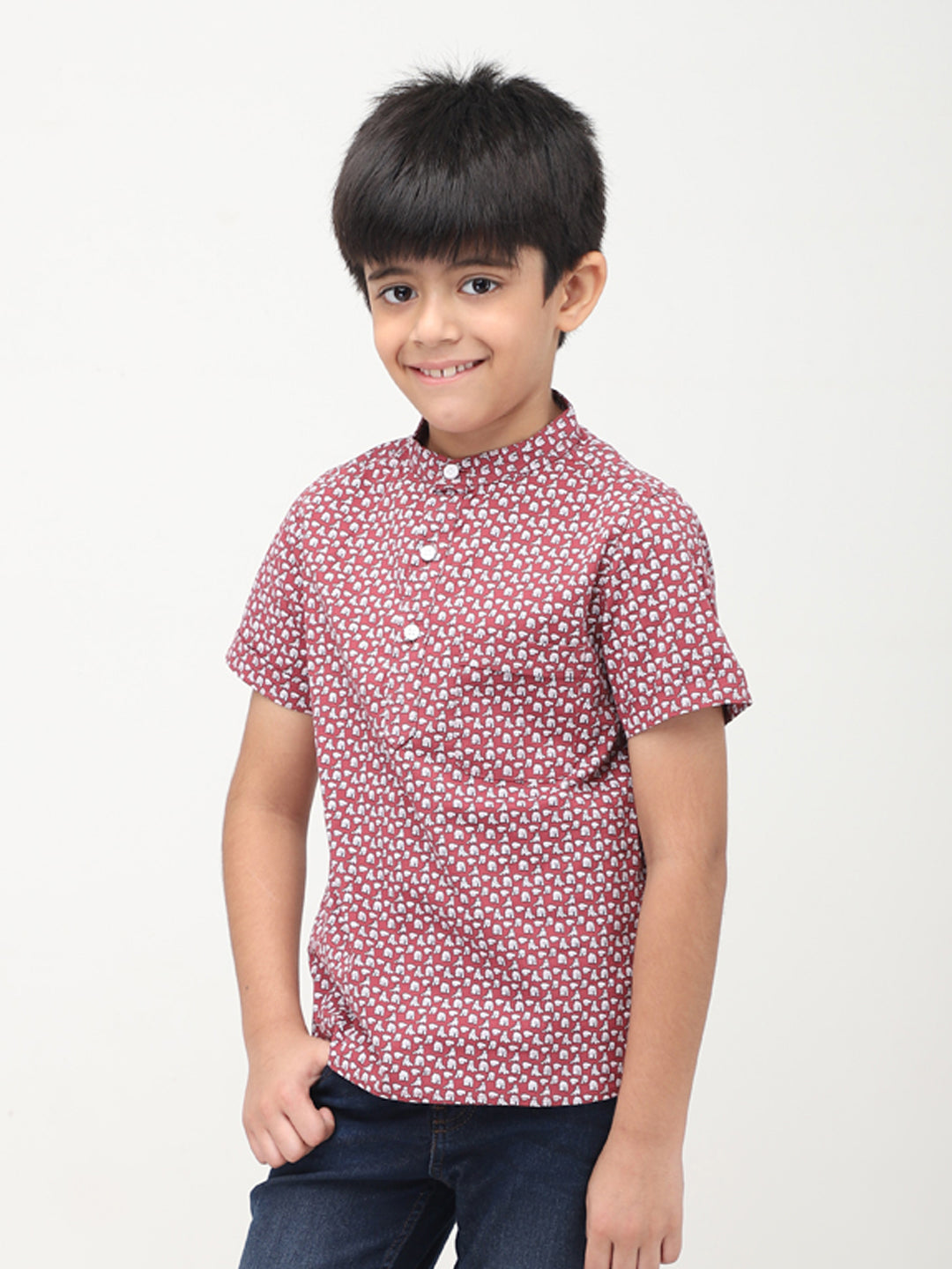 Camisa de manga corta estampada estilo mandarín