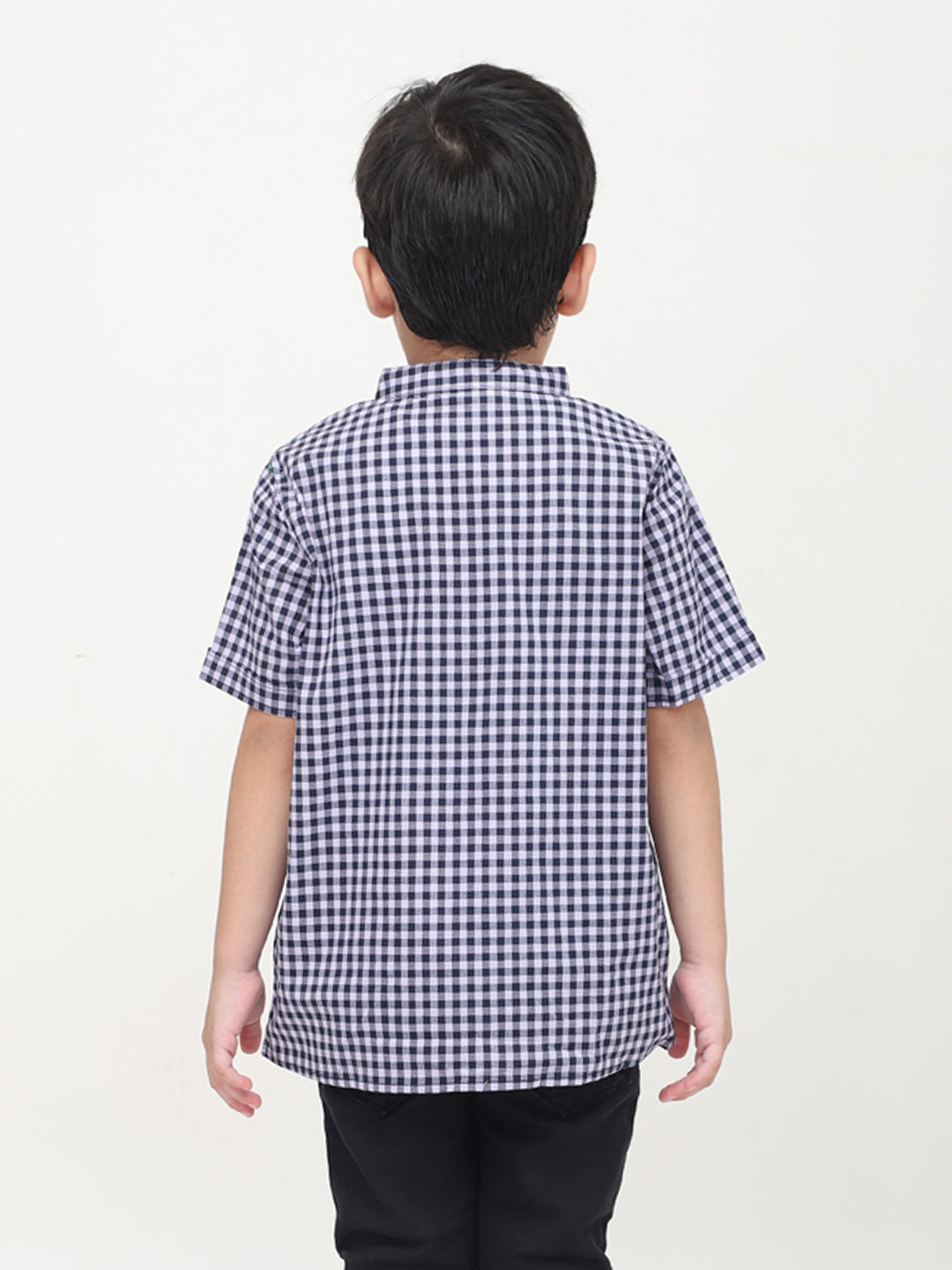 Mandarin Style Checkered Half Sleeves Shirt