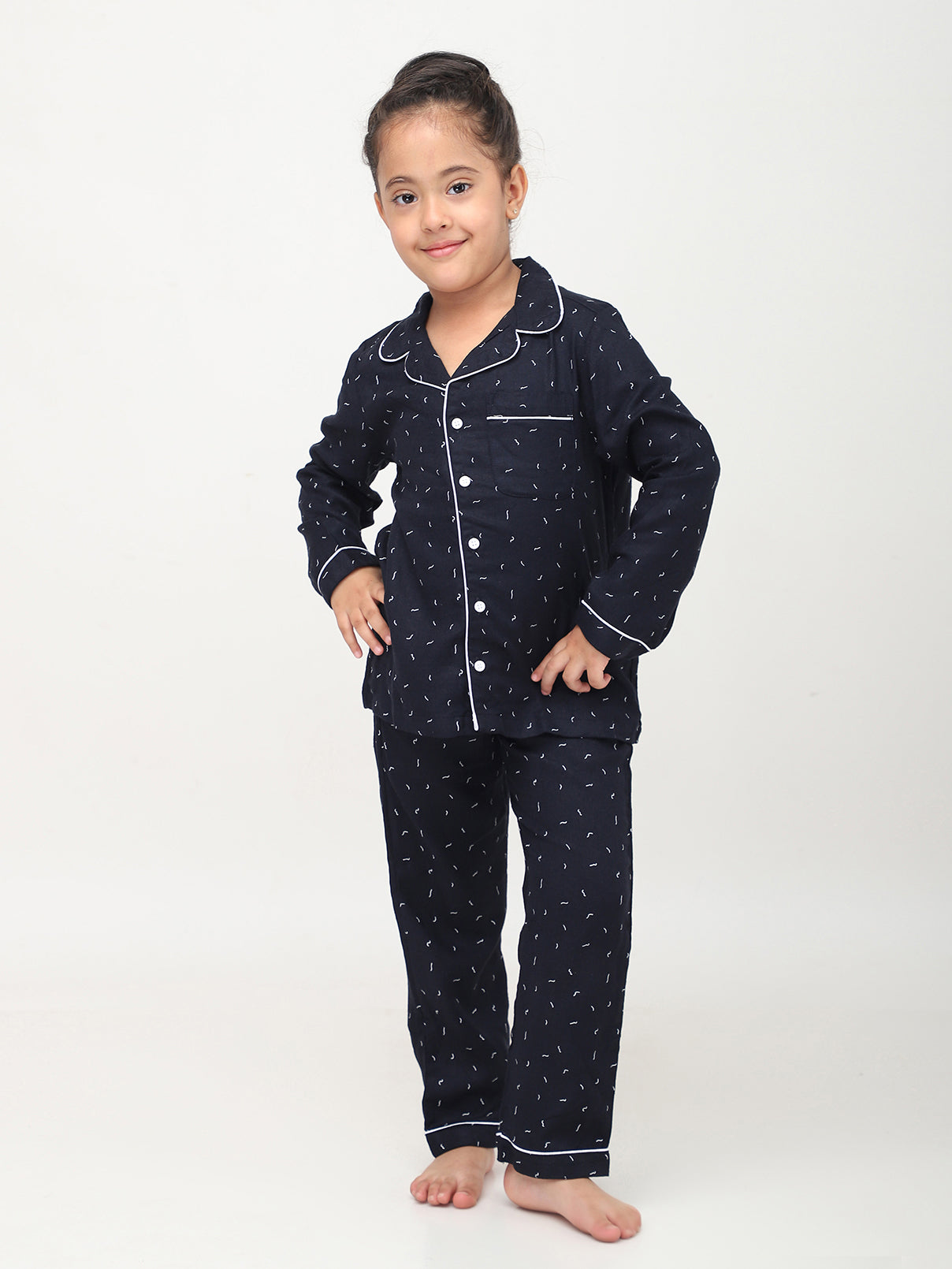 Black Abstract print Nightsuit for Girls and Boys