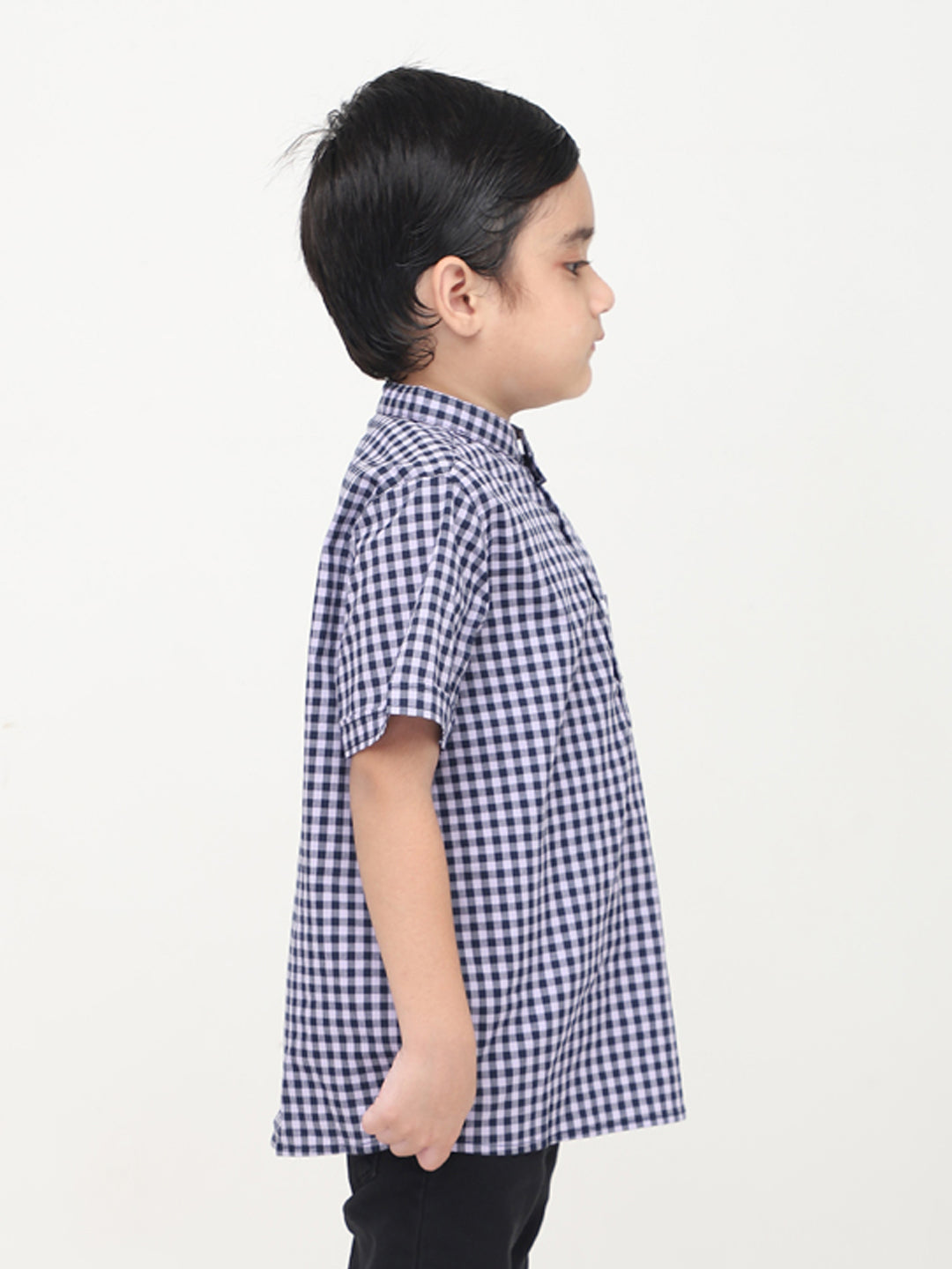 Mandarin Style Checkered Half Sleeves Shirt