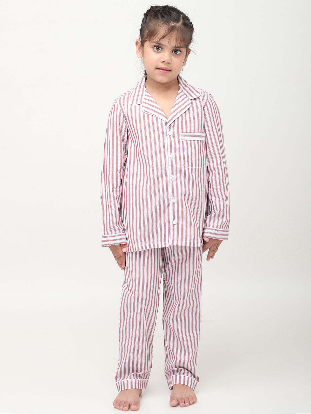 Red & White Striped Nightsuit For Girls & Boys