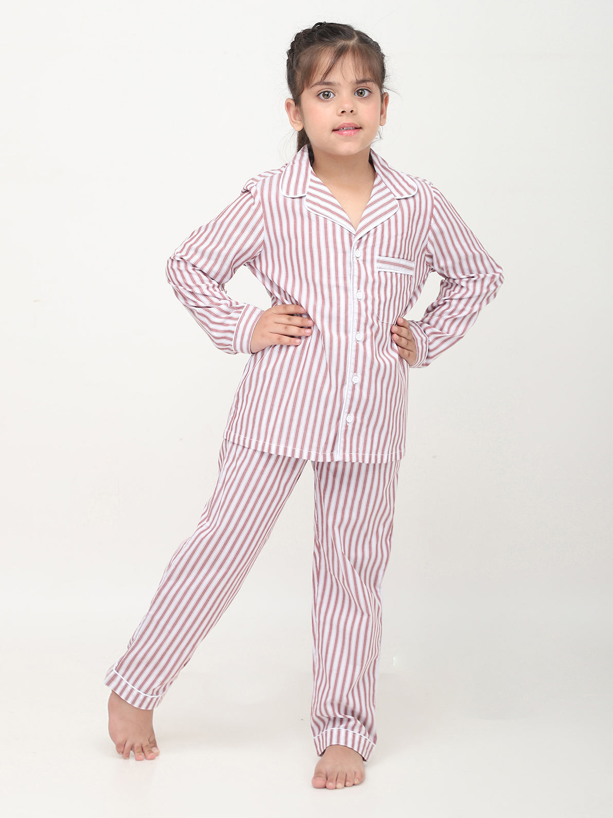 Red & White Striped Nightsuit For Girls & Boys