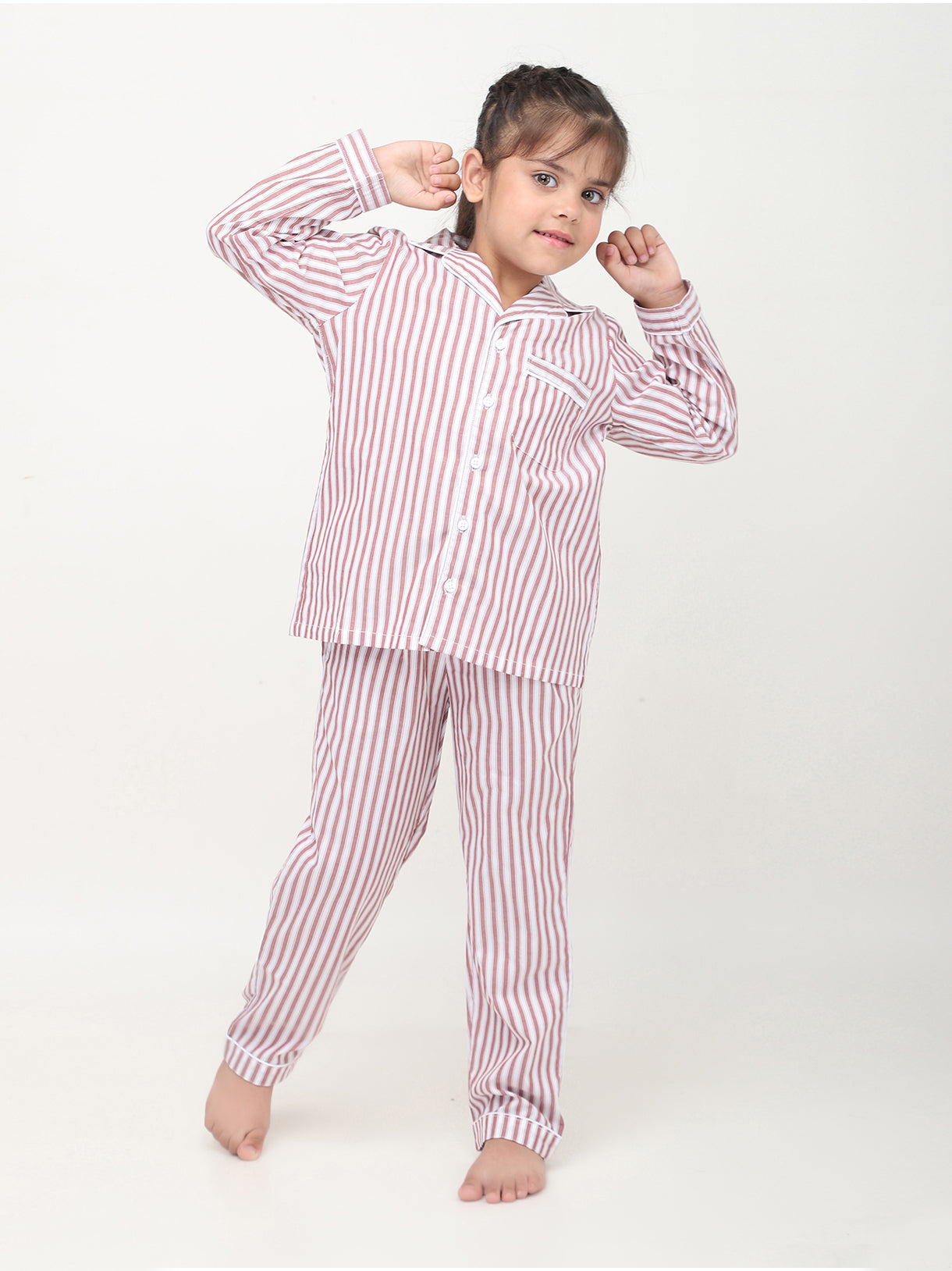 Red & White Striped Nightsuit For Girls & Boys