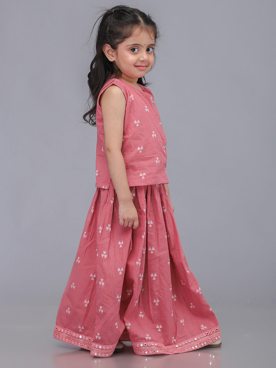 Jamdani Cotton Infant Girls Lehenga Set - Pink