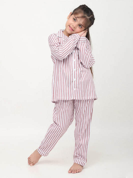 Red & White Striped Nightsuit For Girls & Boys