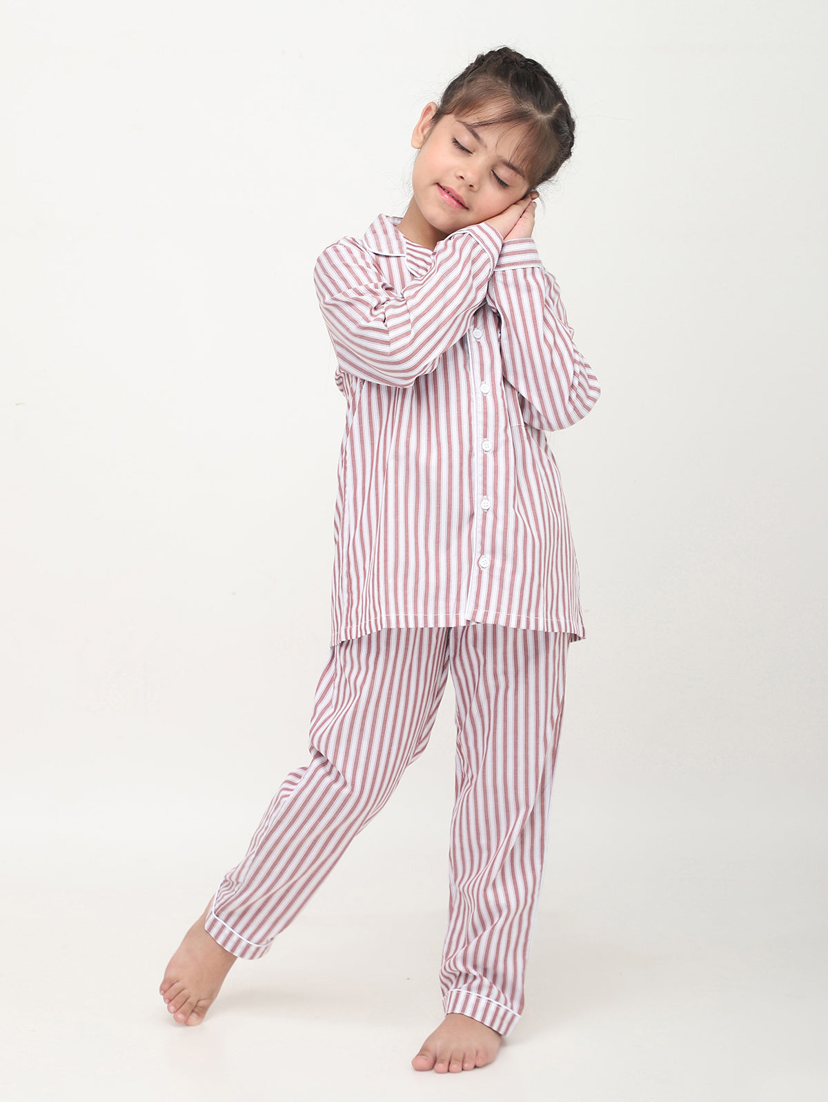 Red & White Striped Nightsuit For Girls & Boys