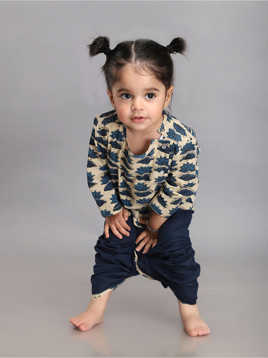 Infant Dhoti Kurta Set in Handloom Block Printed