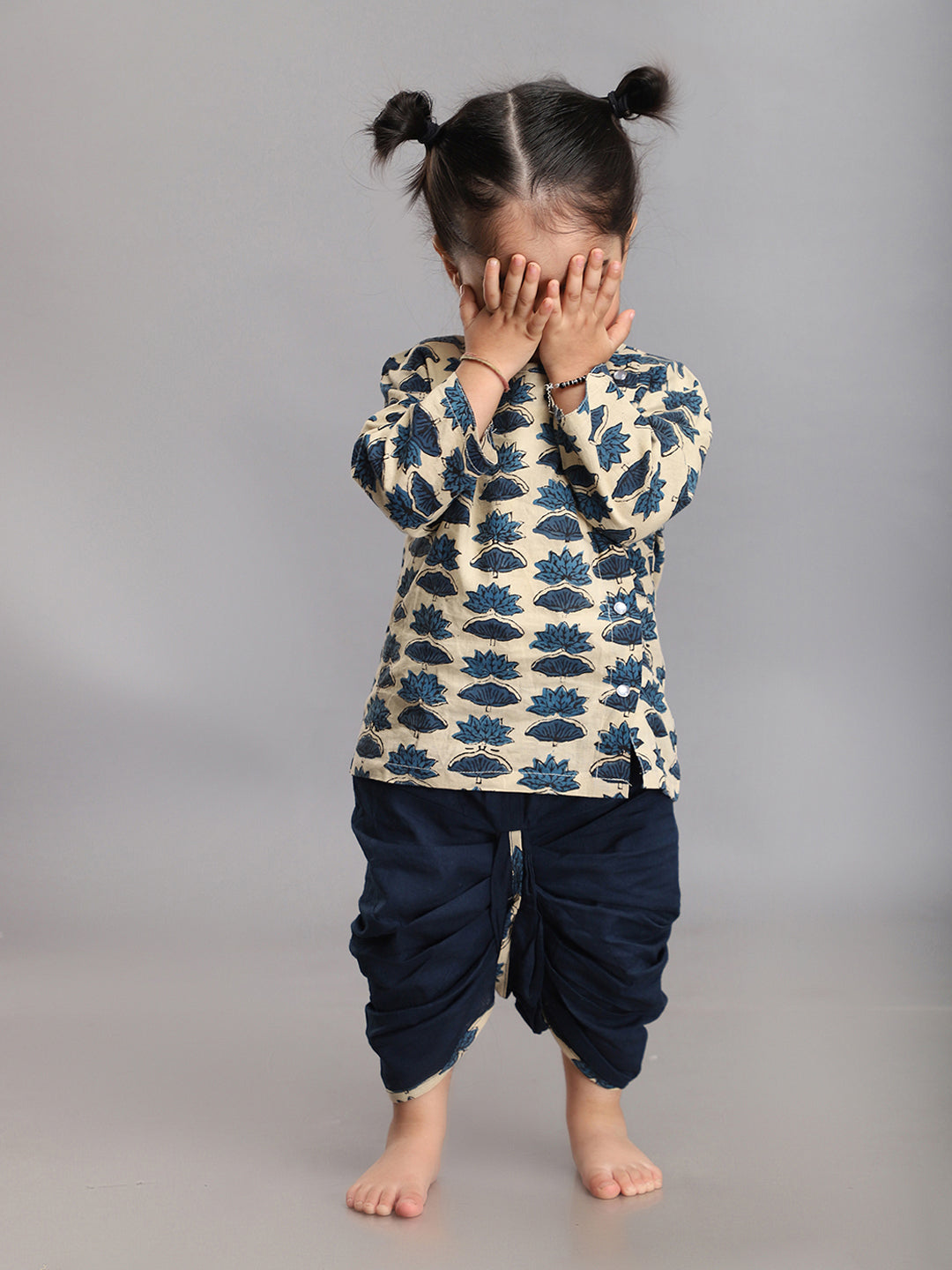 Infant Dhoti Kurta Set in Handloom Block Printed