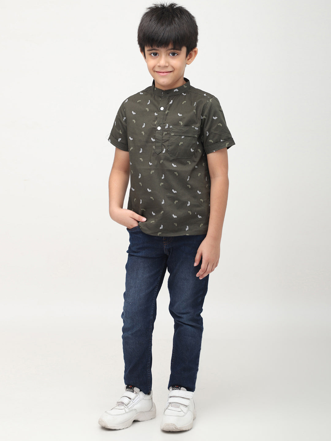 Mandarin Style Boys Printed Half Sleeves Casual Shirt