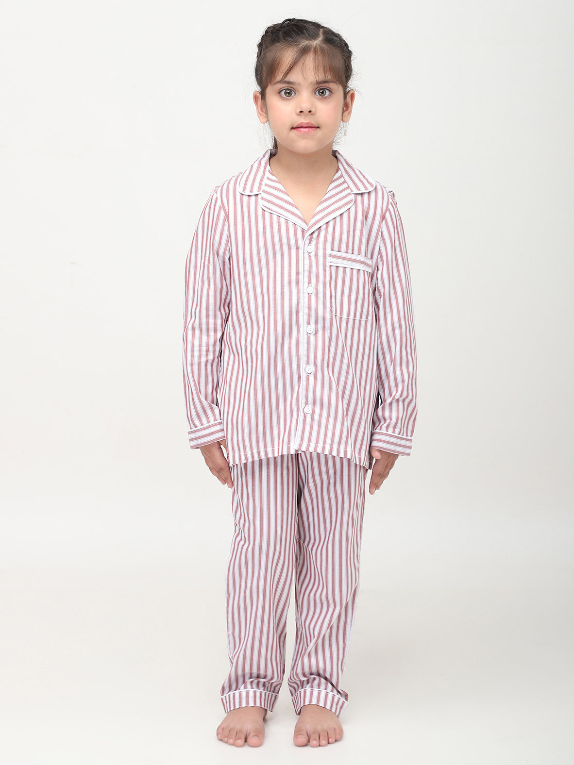 Red & White Striped Nightsuit For Girls & Boys