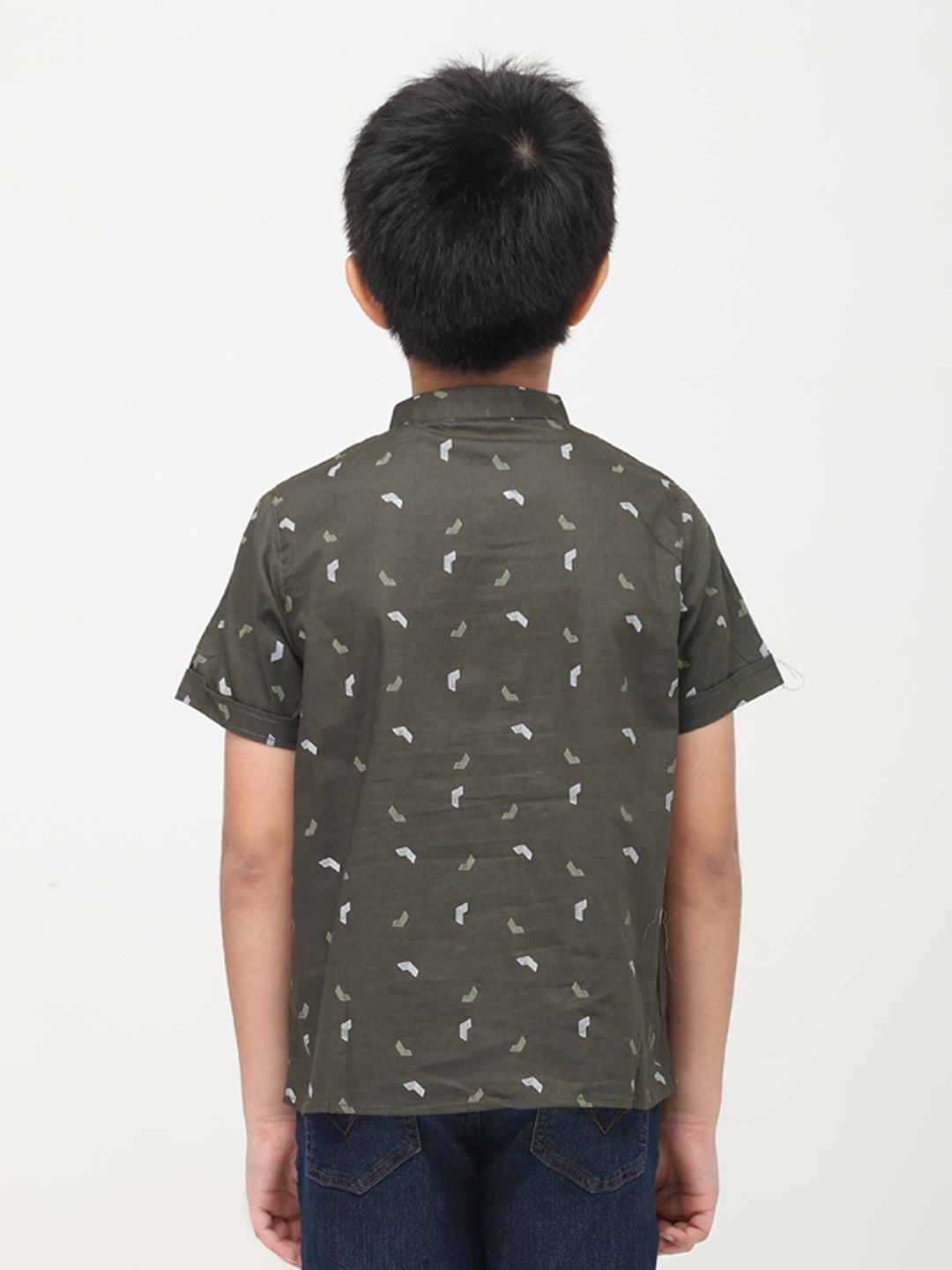 Camisa casual de manga corta estampada para niños estilo mandarín