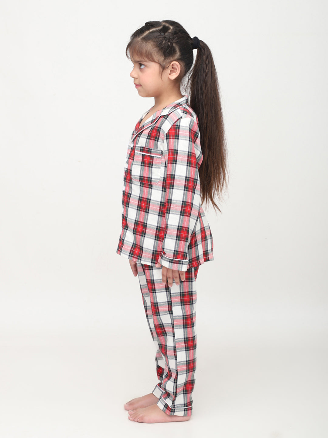 Classic Christmas Green Plaid Night Suits For Girls & Boys
