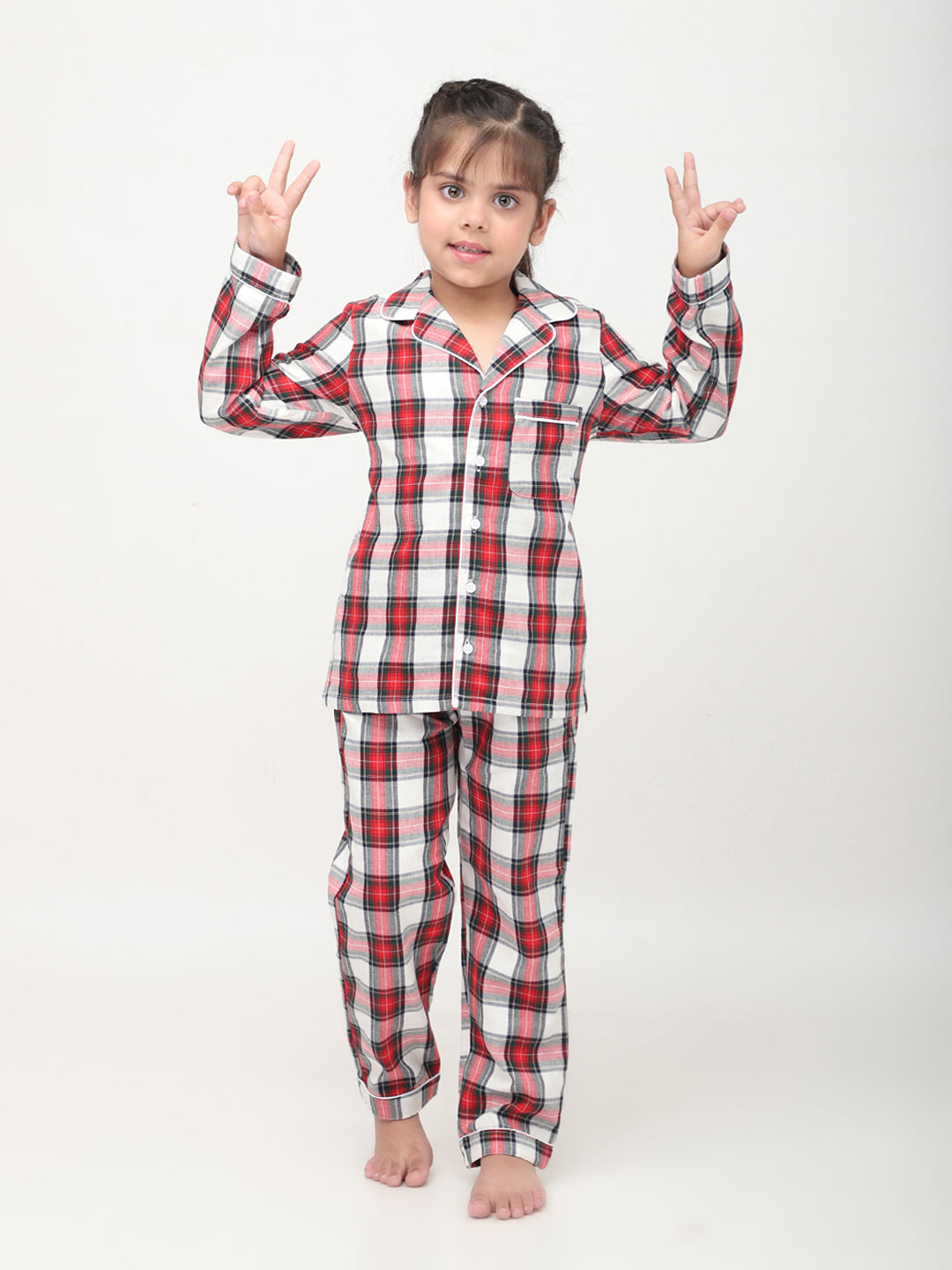 Classic Christmas Green Plaid Night Suits For Girls & Boys