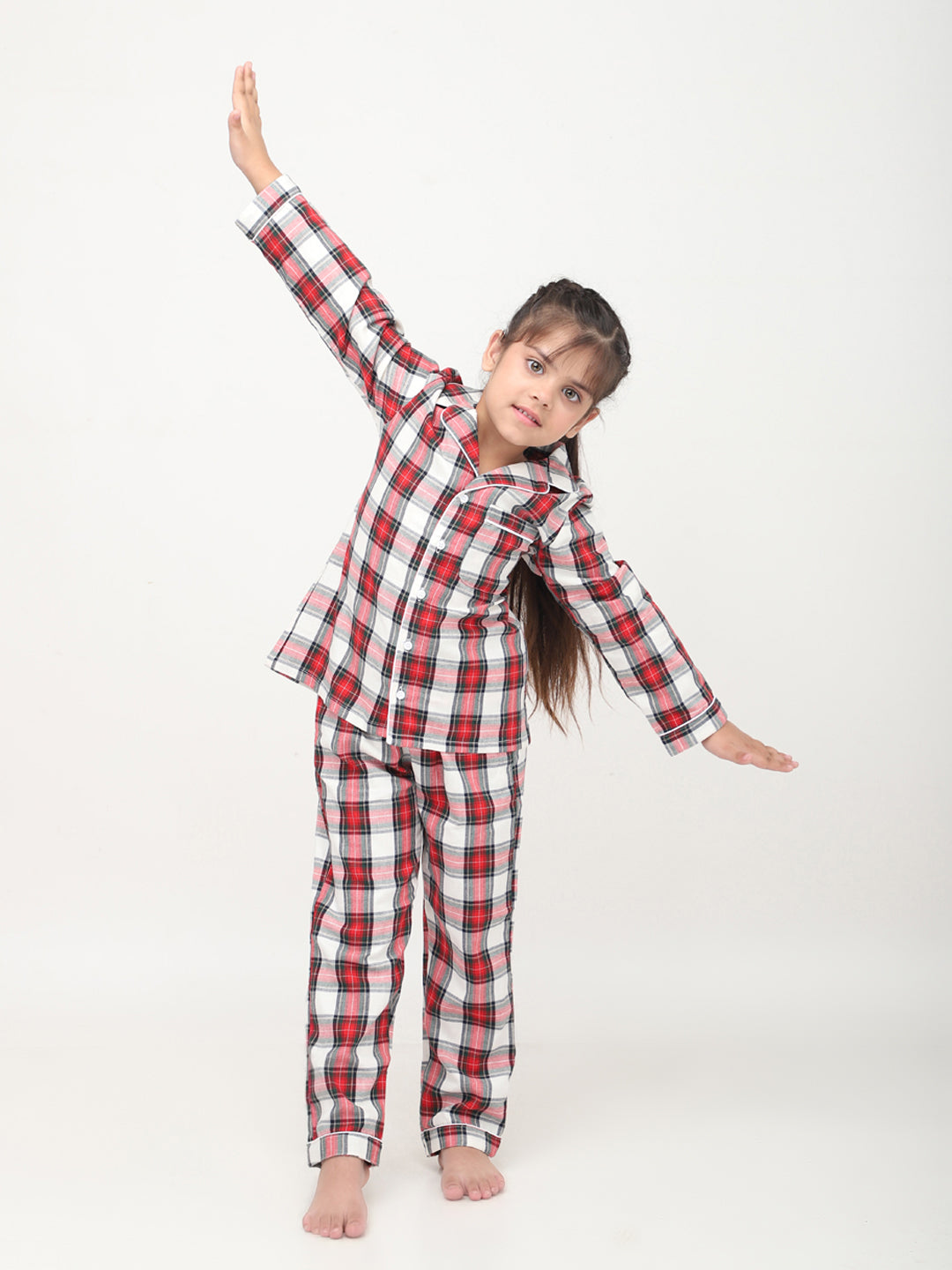 Classic Christmas Green Plaid Night Suits For Girls & Boys