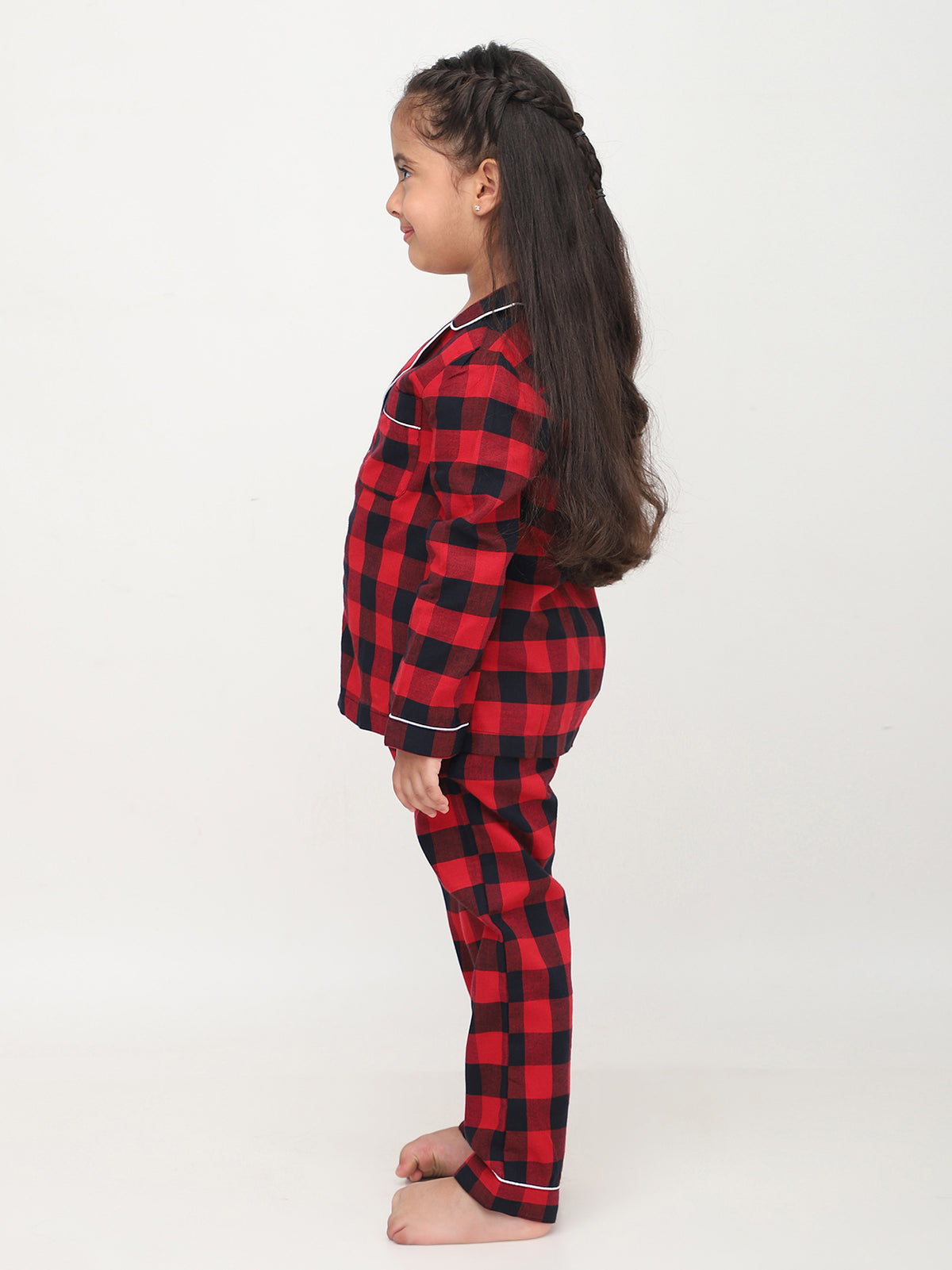 Pijamas a Cuadros Clásicos Rojos y Negros de Navidad Para Niños y Niñas