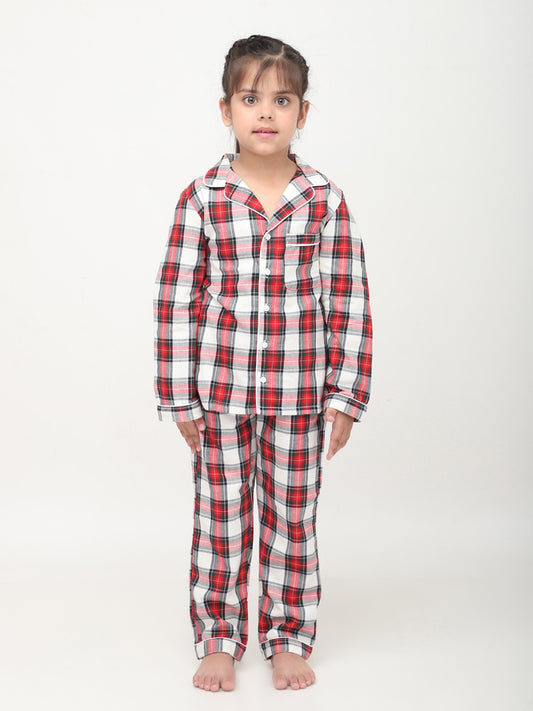 Classic Christmas Green Plaid PJ Set for Girls & Boys- White & Red