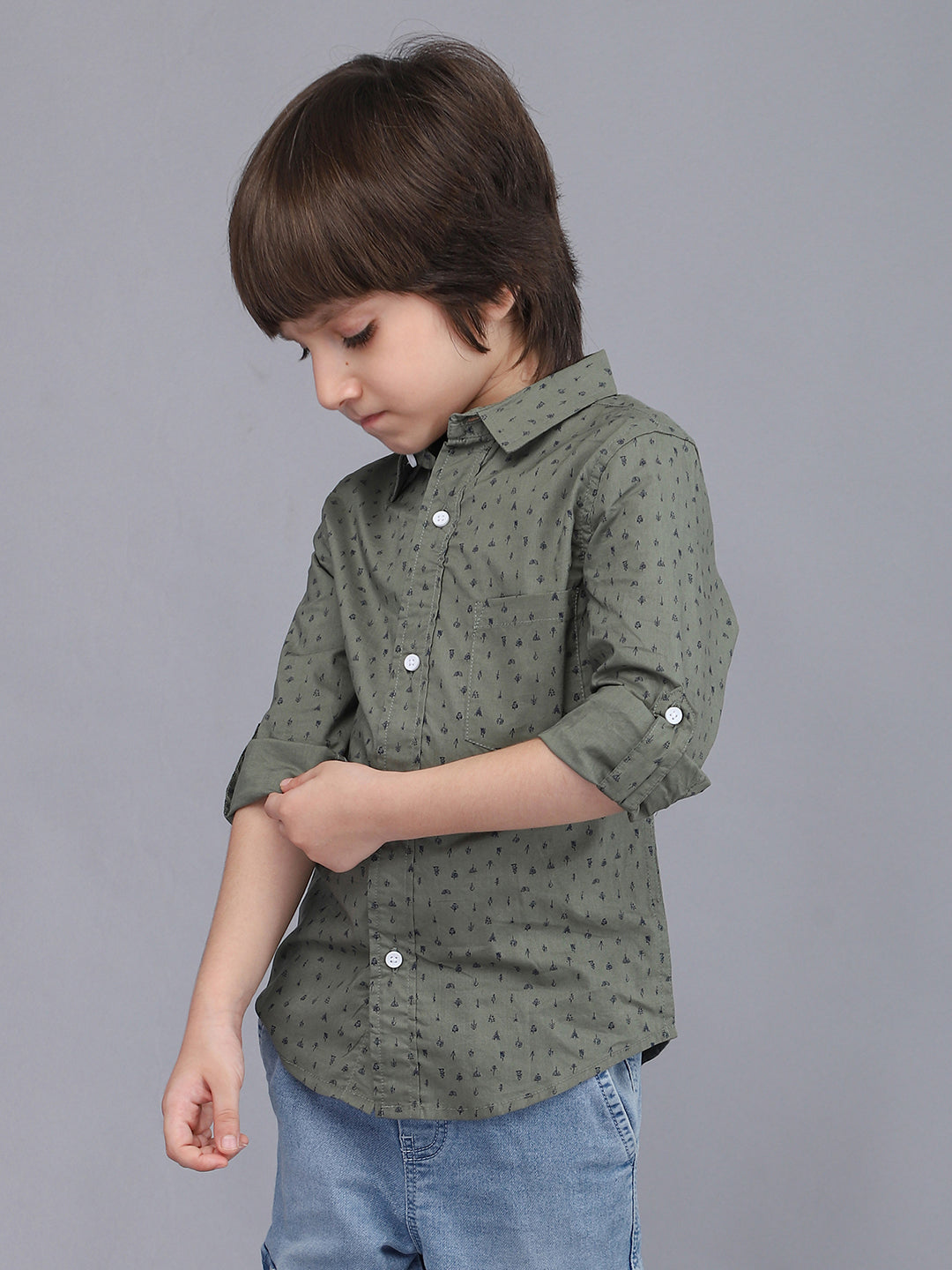 Green Printed Full Sleeve Casual Shirt