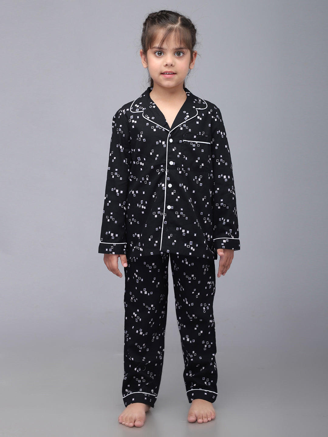 Pijama de manga larga con estampado geométrico para niños y niñas