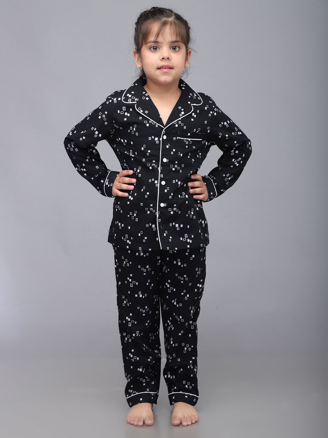 Geometric Print Full Sleeves Nightsuit for Girls & Boys