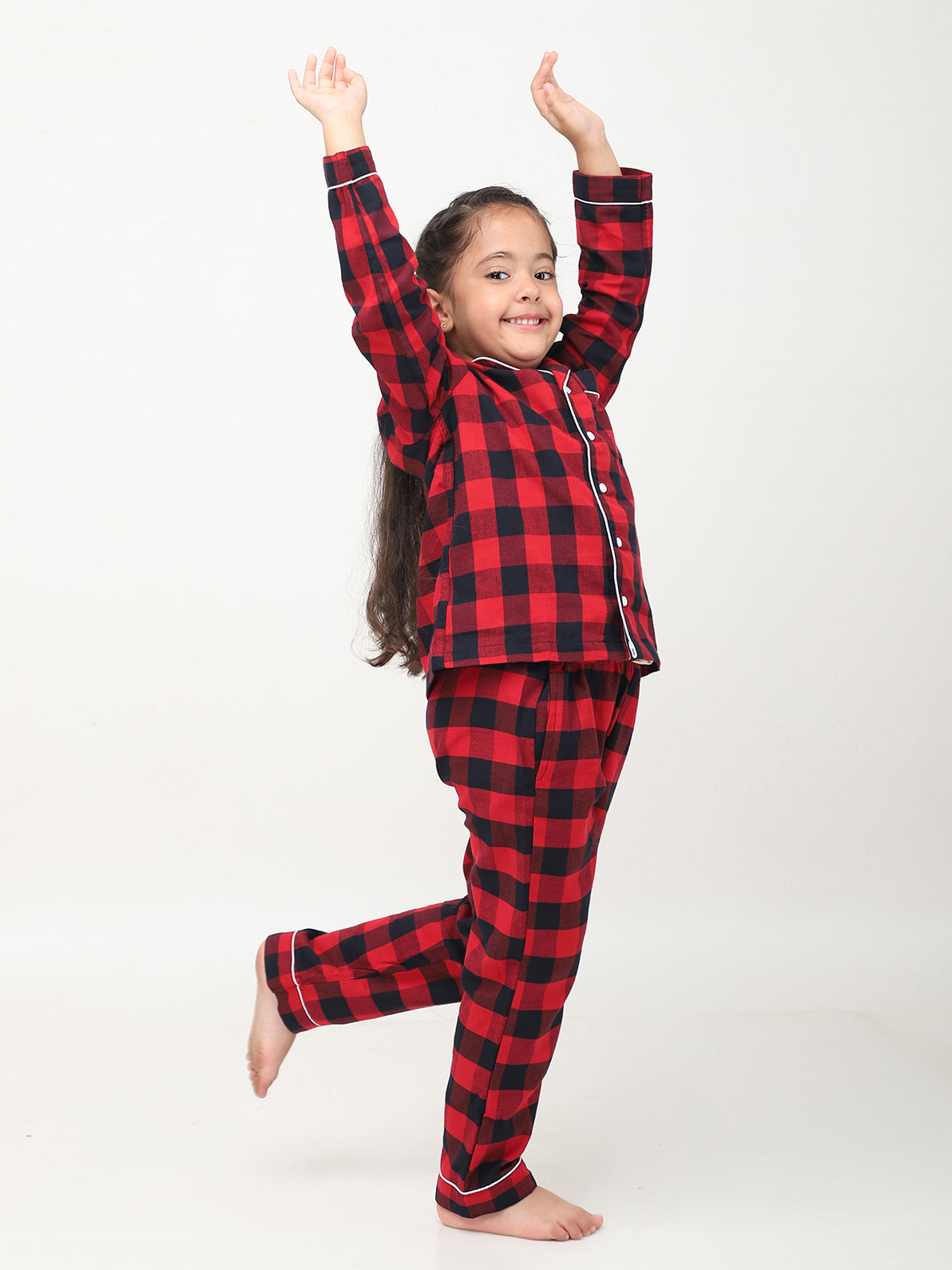 Pijamas a Cuadros Clásicos Rojos y Negros de Navidad Para Niños y Niñas