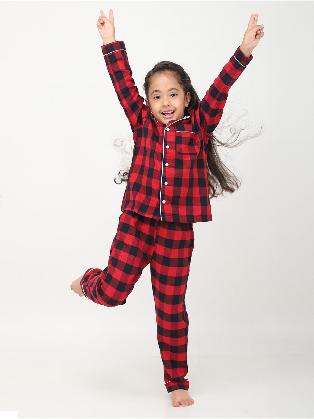 Pijamas a Cuadros Clásicos Rojos y Negros de Navidad Para Niños y Niñas