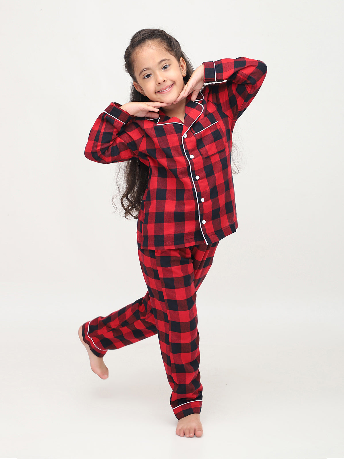 Classic Christmas Red & Black Checkered PJ Set for Girls & Boys