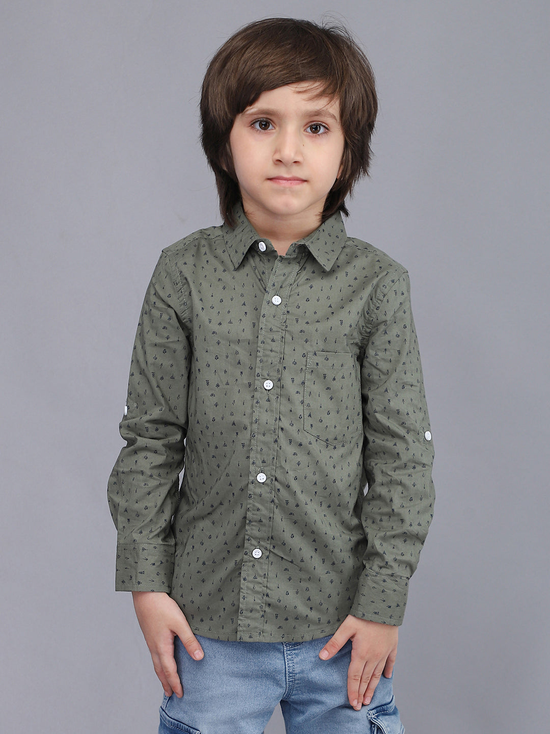 Green Printed Full Sleeve Casual Shirt