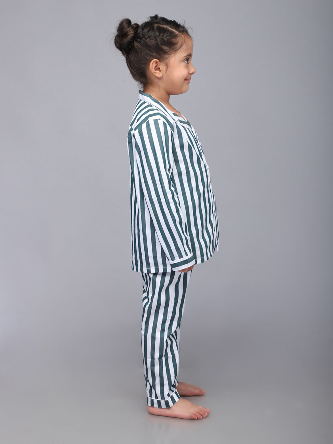 White Striped Nightsuit For Girls & Boys