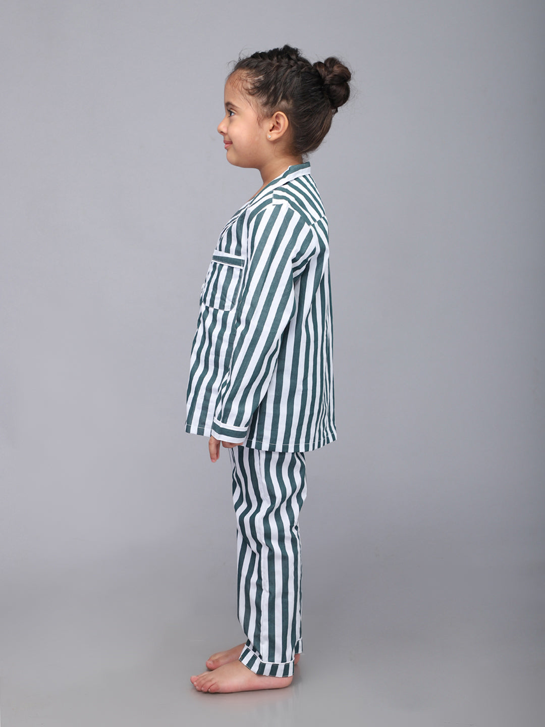 White Striped Nightsuit For Girls & Boys