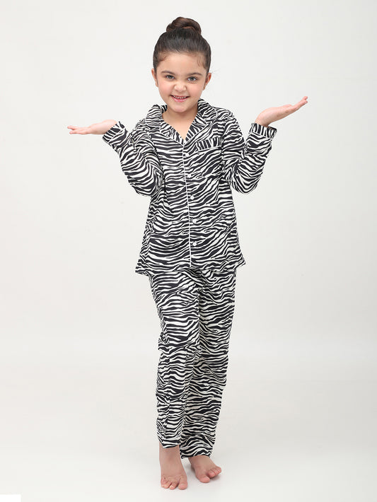 Animal Print Full Sleeves Night Suits For Girls