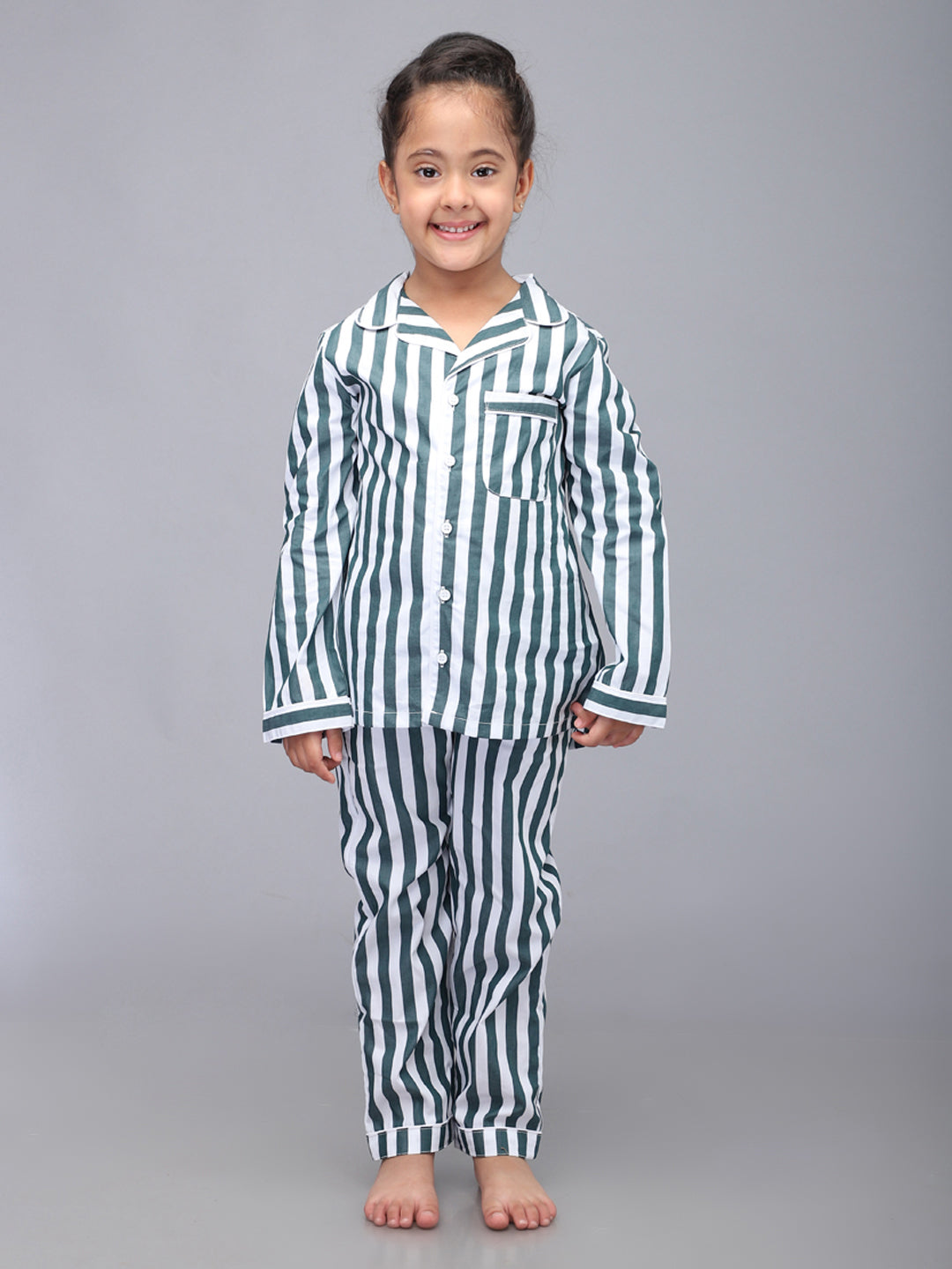 White Striped Nightsuit For Girls & Boys