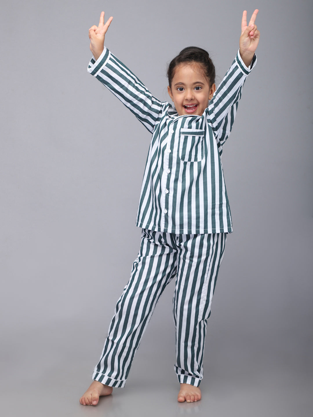 White Striped Nightsuit For Girls & Boys